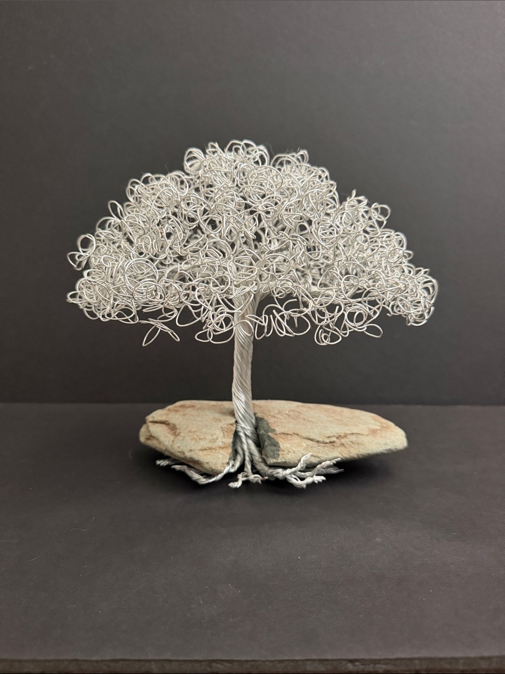 Handcrafted Wire Tree Sculpture on Stone Base - Home Art